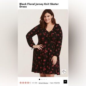 Torrid Black Floral Jersey Knit Skater Dress